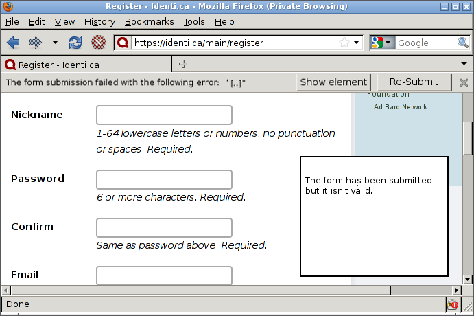561636 – When an invalid form is submitted, error messages should